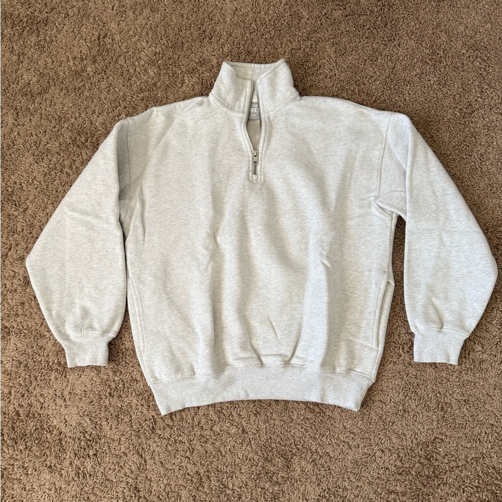 TNA Aritzia Boyfriend MEGA 1/4 Zip Sweatshirt Heather Chrome NEW Terry Fleece